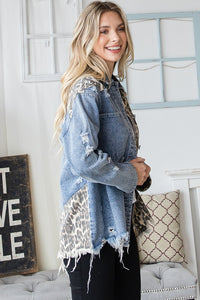 LEOPARD PRINT DETAIL DENIM JACKET