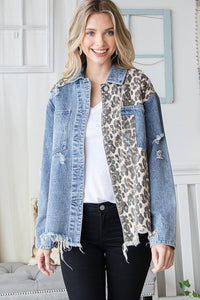 LEOPARD PRINT DETAIL DENIM JACKET