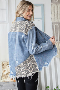 LEOPARD PRINT DETAIL DENIM JACKET