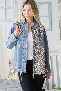 LEOPARD PRINT DETAIL DENIM JACKET