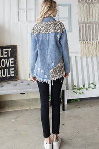 LEOPARD PRINT DETAIL DENIM JACKET