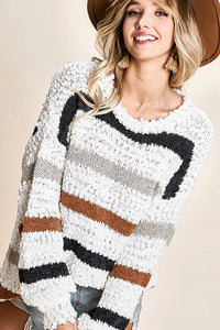 Soft Multi Stripe Sweater with Bubble Sleeves