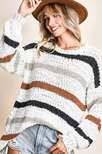Soft Multi Stripe Sweater with Bubble Sleeves