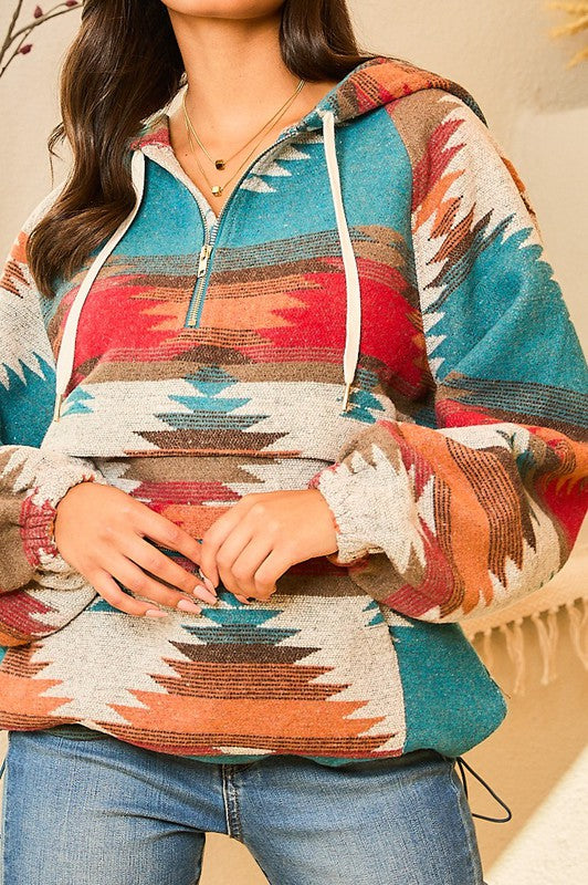 Aztec Print Pullover Hoodie