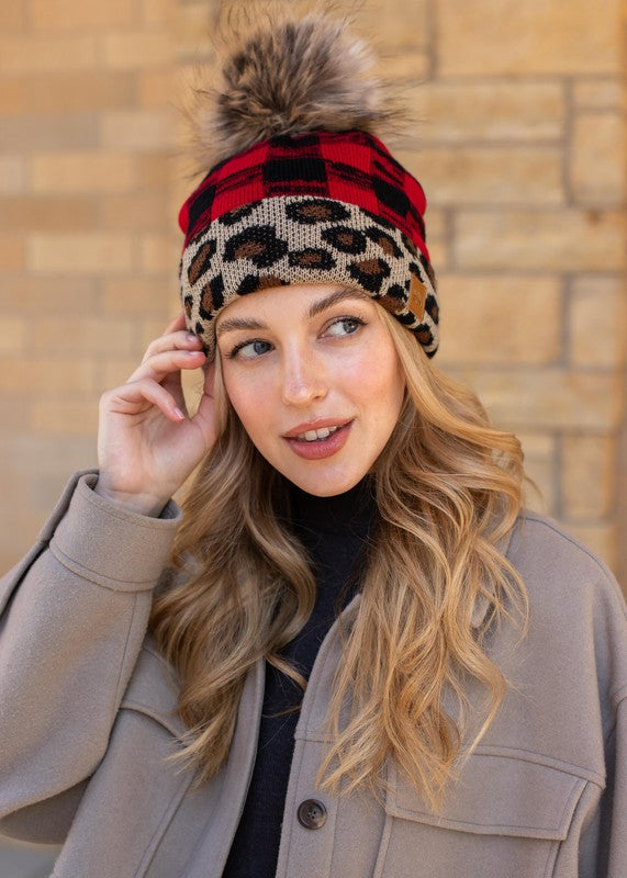 Red Buffalo Plaid Pom Beanie
