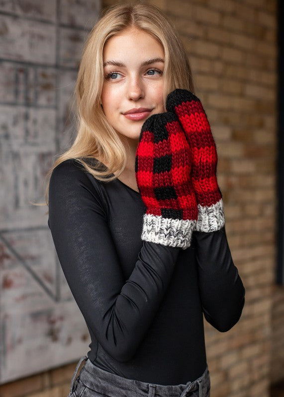 Red/Grey Buffalo Plaid Mittens