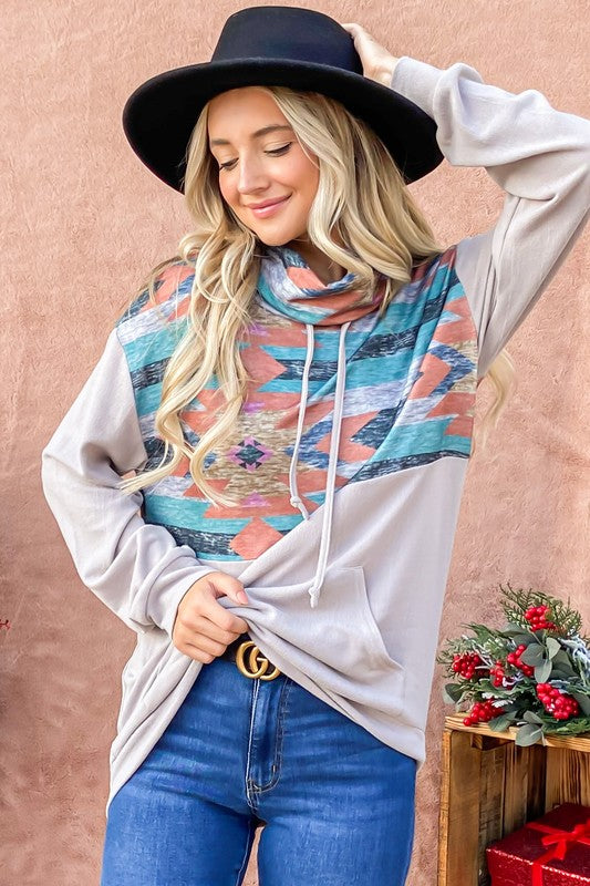 Aztec Printed Turtle Neck Casual Top