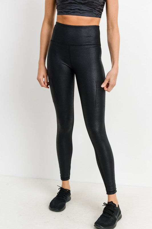 Triple Zippered Pocket High waist Foil Leggings