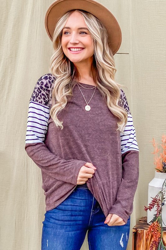 Leopard Stripe Color Block Top