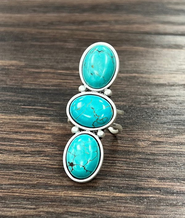 Turquoise Adjustable Ring, Bronze Dual Band