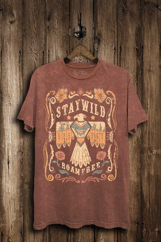 Stay Wild Roam Free Graphic Top- Vintage Wine
