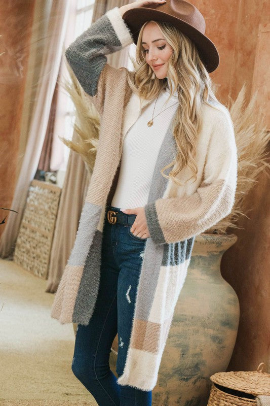 Color Block Cozy and Soft Midi Long Cardigan