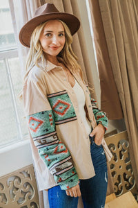 Aztec Print Casual Shirt Jacket
