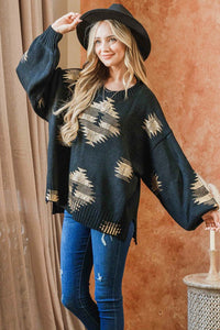 Aztec Foil Printed Balloon Sleeve Sweater