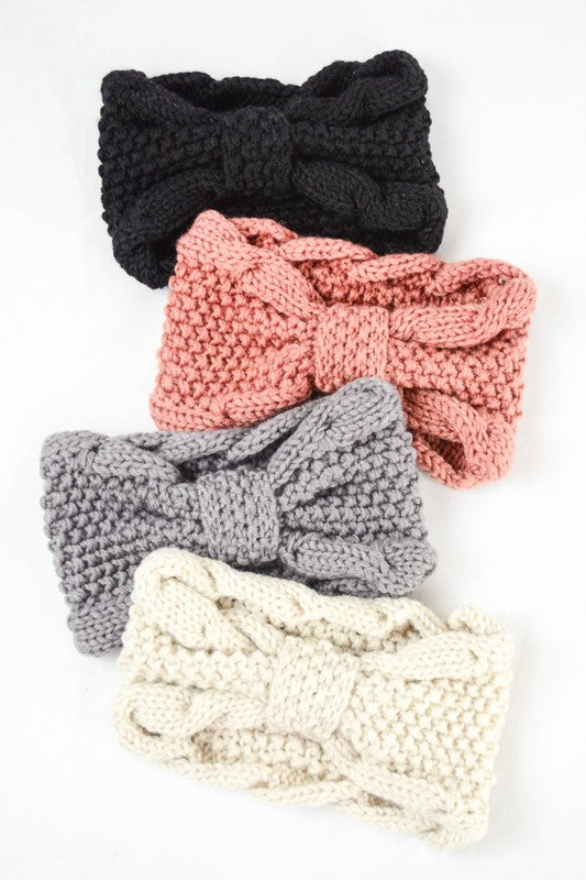 Rolled Bow Knit Headband Rose