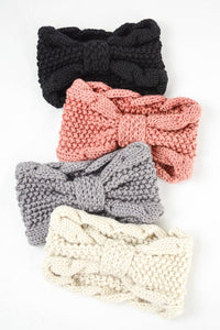 Rolled Bow Knit Headband Rose