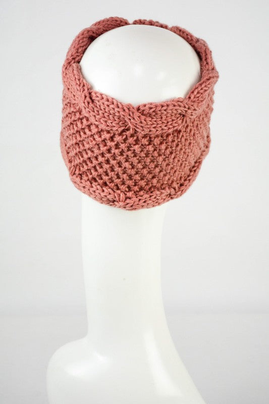 Rolled Bow Knit Headband Rose