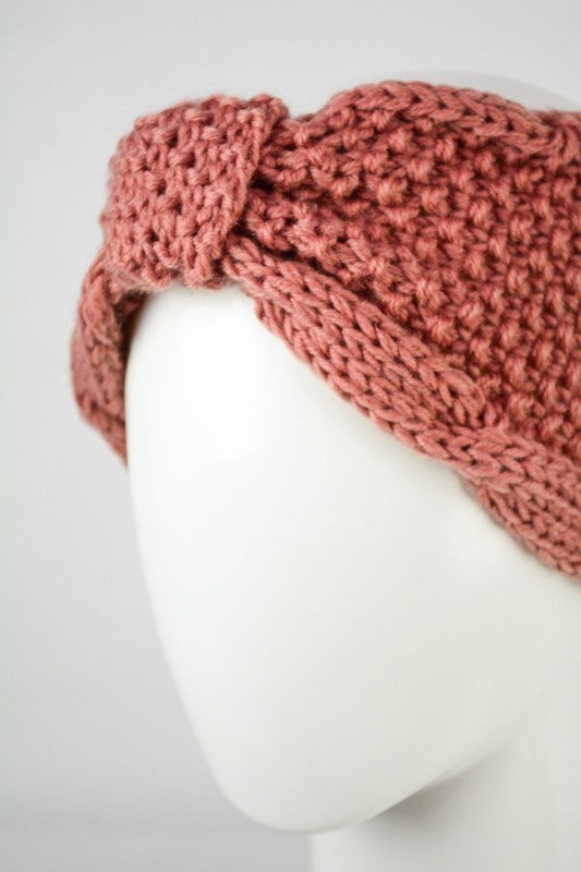 Rolled Bow Knit Headband Rose