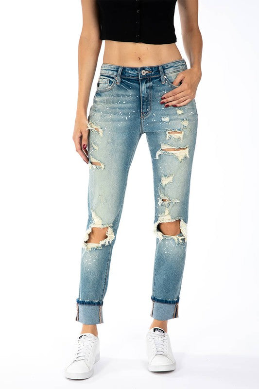 High Rise Knee Ripped Boyfriend Jeans