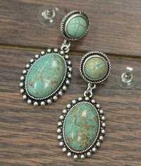 2" Long, Natural Turquoise Post Earrings