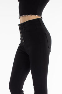 High Rise Black Button Fly Super Skinny Jeans