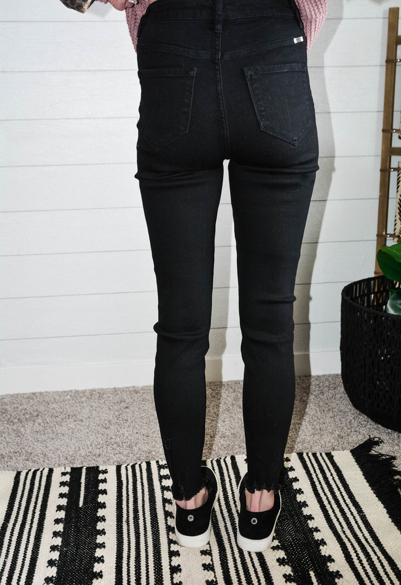 High Rise Black Button Fly Super Skinny Jeans