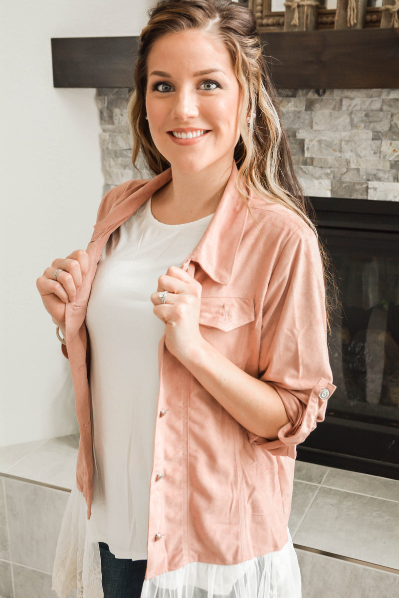 Pink Velvet Lace Lightweight Jacket