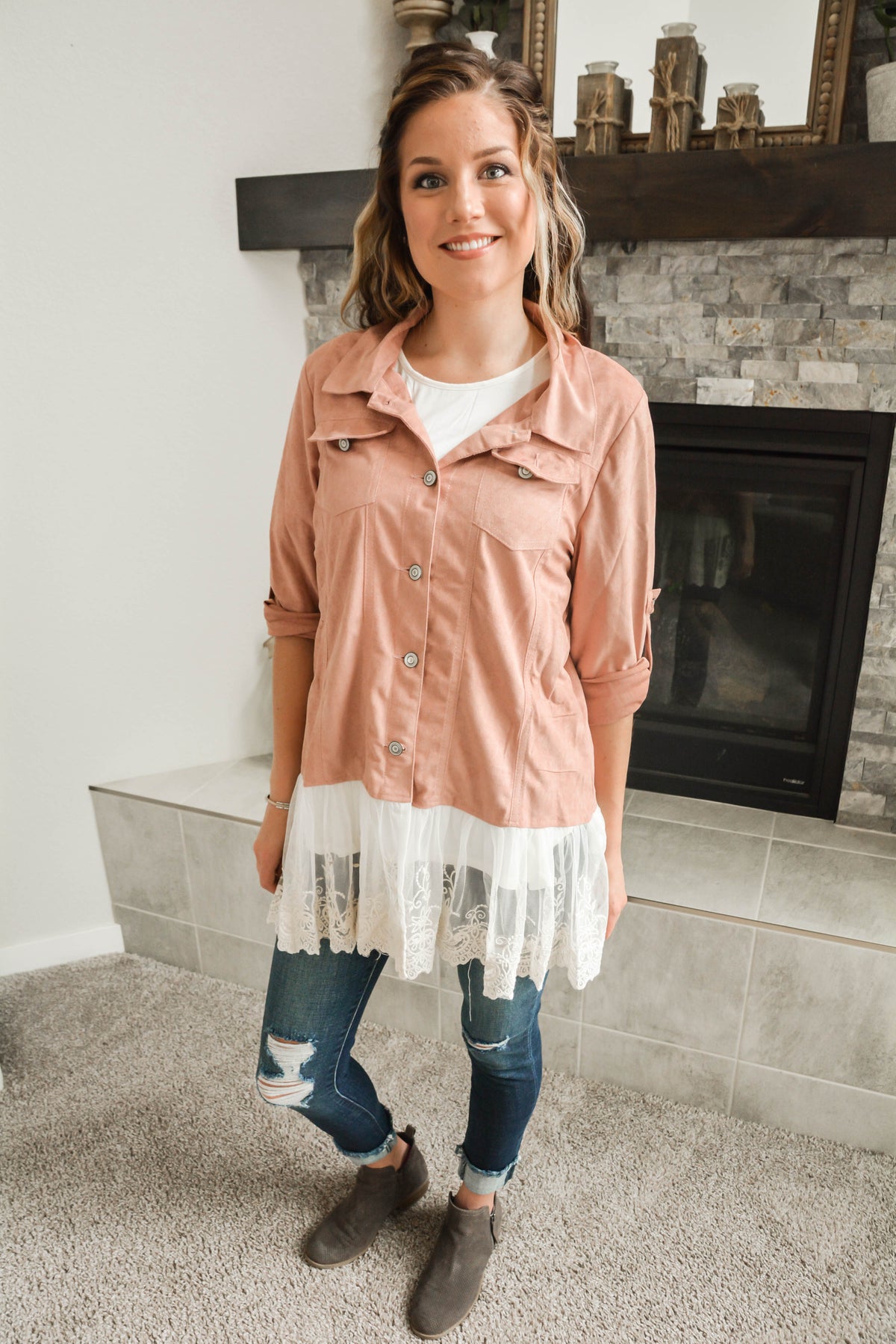 Pink Velvet Lace Lightweight Jacket