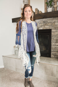 Ivory Crochet Vest with Lace Trims
