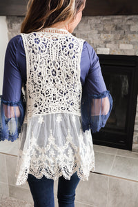 Ivory Crochet Vest with Lace Trims