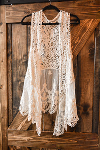 Ivory Crochet Vest with Lace Trims