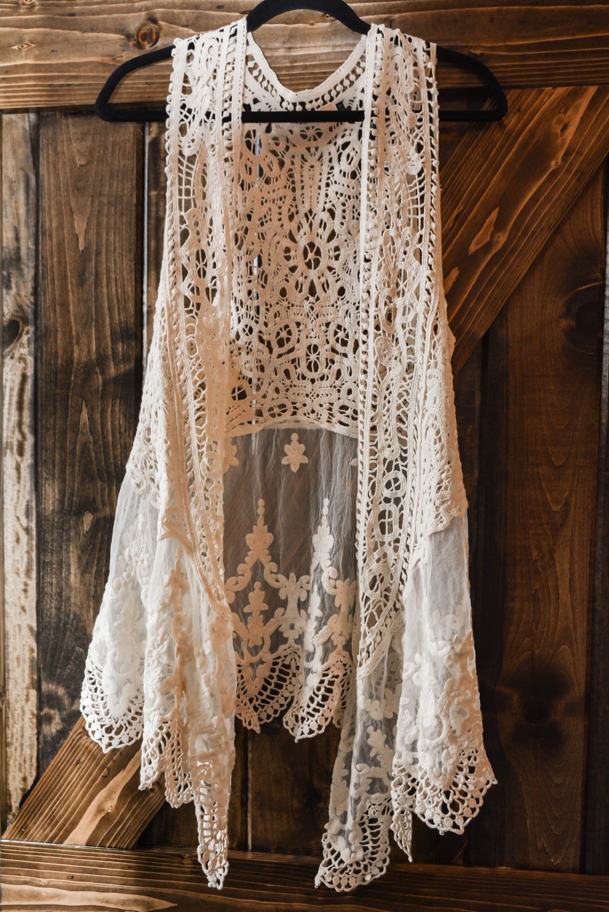 Ivory Crochet Vest with Lace Trims