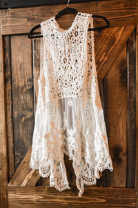 Ivory Crochet Vest with Lace Trims