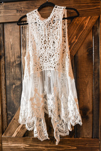 Ivory Crochet Vest with Lace Trims