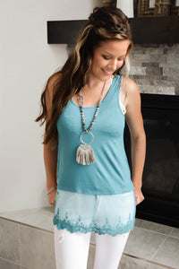 Teal Oragami Thick Strap Tank Top