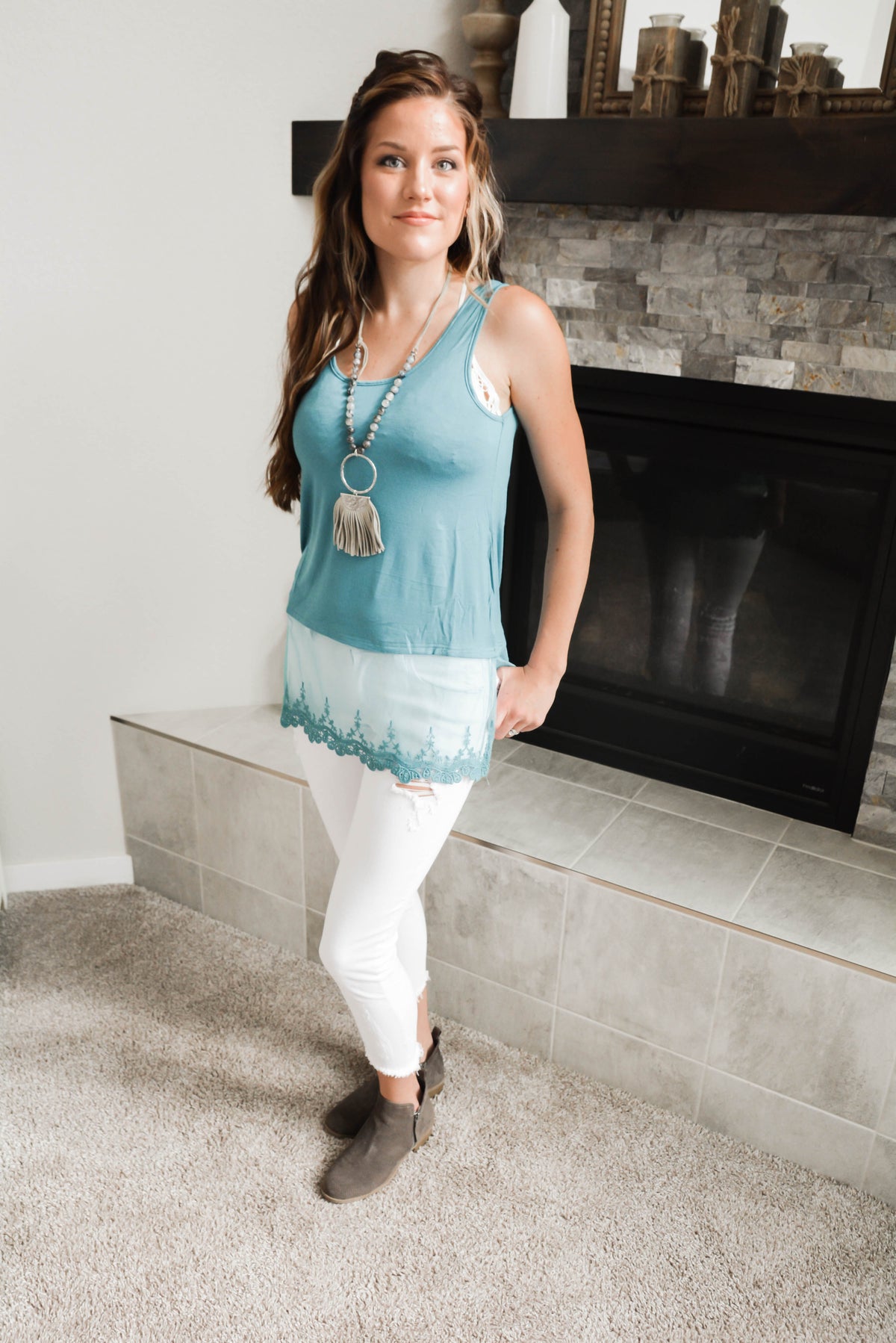 Teal Oragami Thick Strap Tank Top