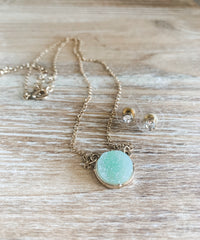 Round Druzy Necklace & Earring Set