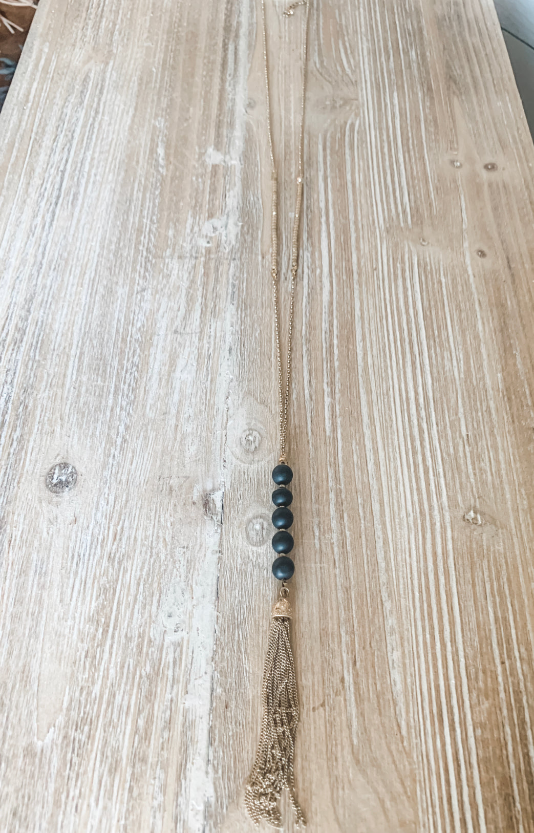 Black Bead Tassel Necklace