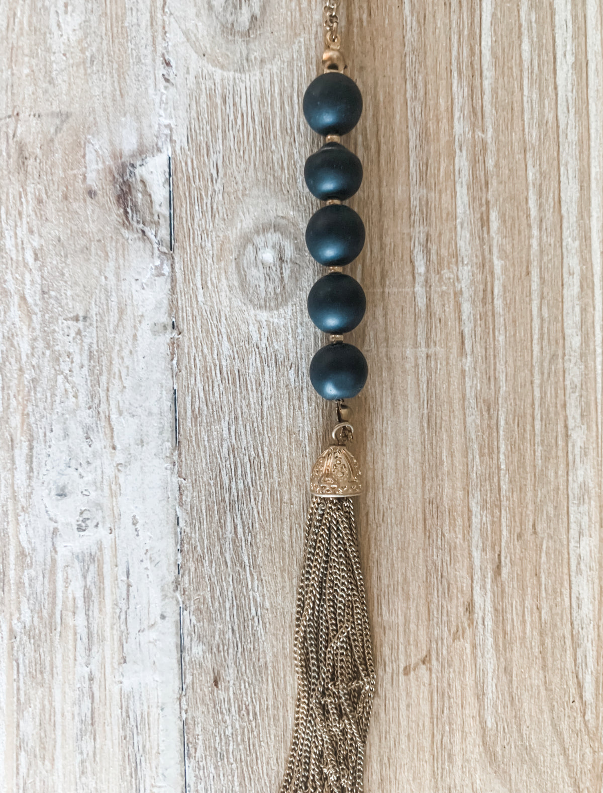Black Bead Tassel Necklace