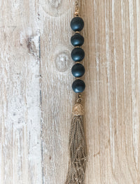 Black Bead Tassel Necklace