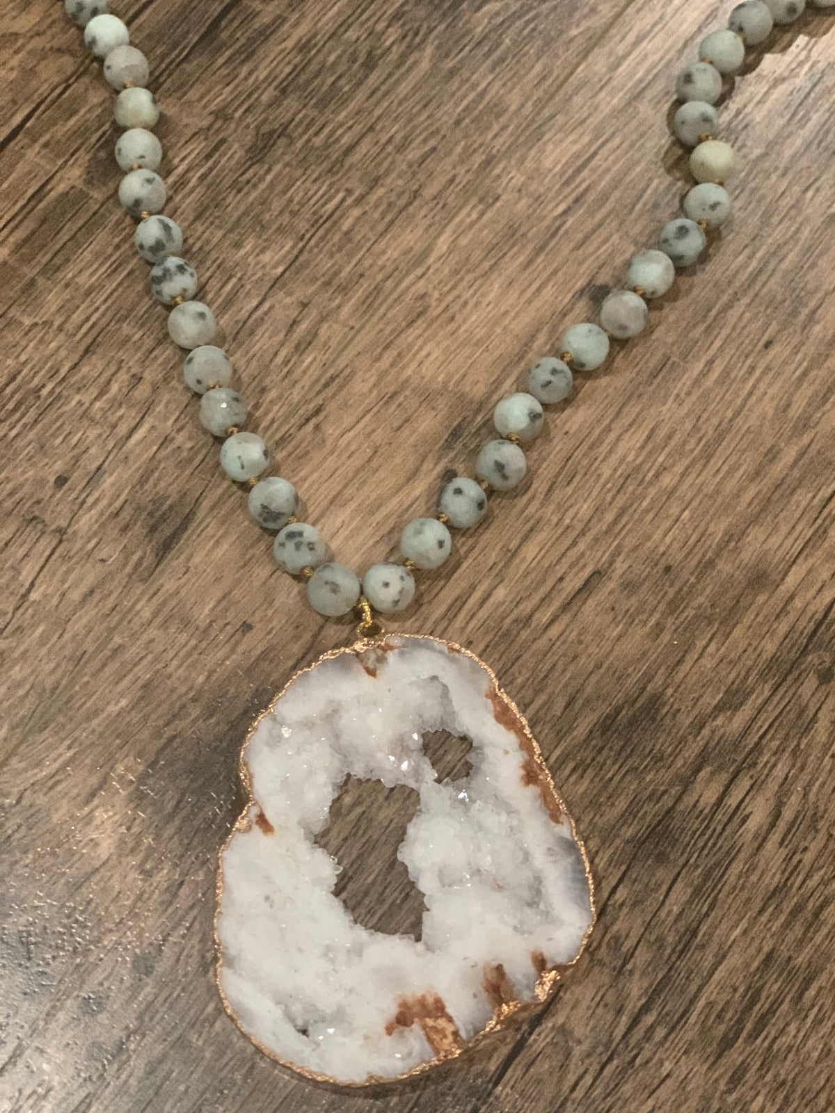 Frosted Sesame with White Druzy Pendant Necklace