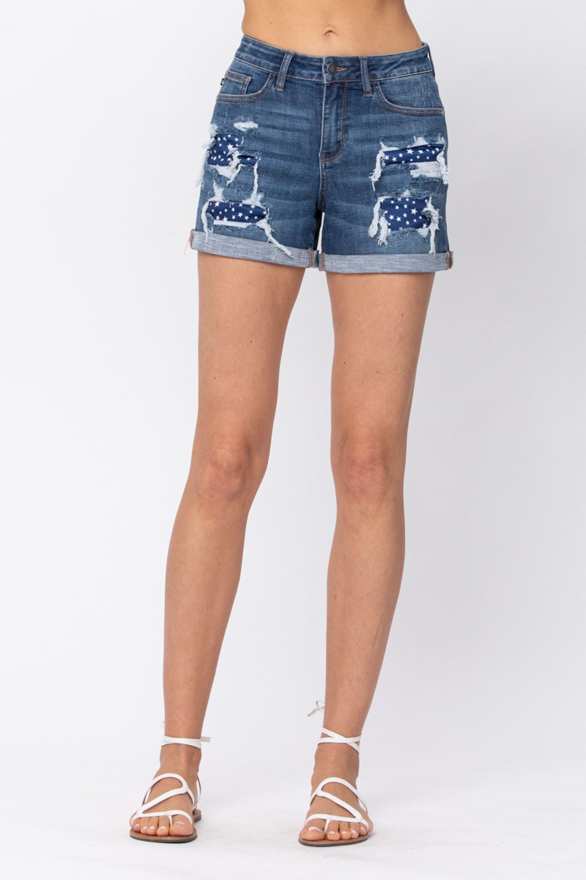 High Rise Star Patch Judy Blue Shorts- Plus Size Available