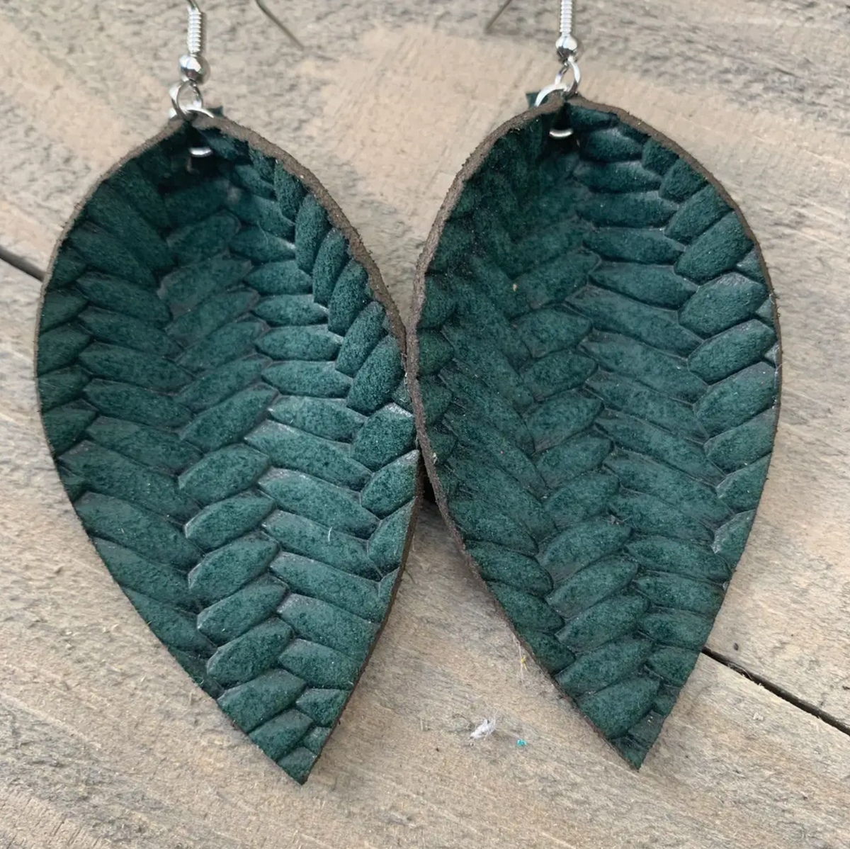 Green Braid Textured Leather Earring