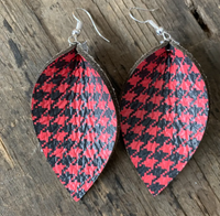 Black and Red Houndsooth Leather Earrings