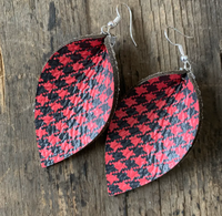 Black and Red Houndsooth Leather Earrings