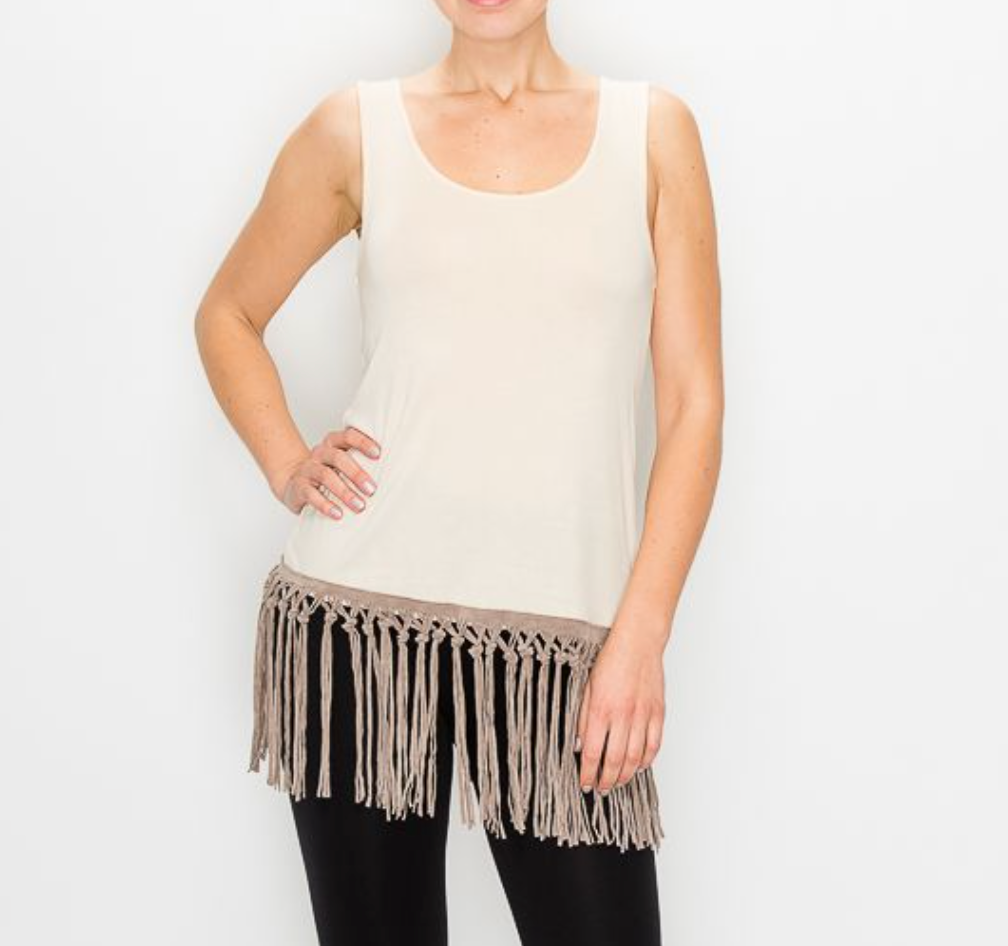 Cream Tassel Tank