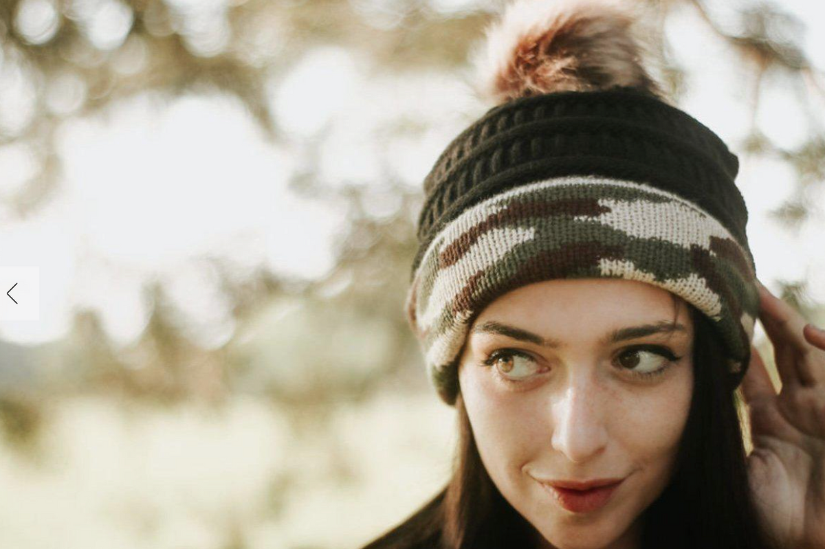 Knitted Camo Hat with Pom