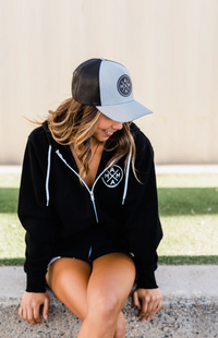 Mama X™ Leather Patch Grey & Black Trucker Hat