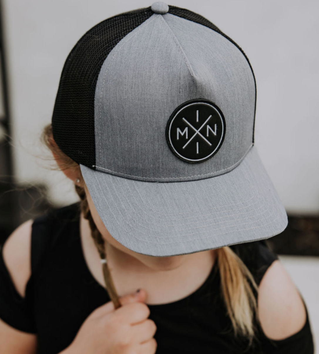 Mini X Leather Patch Grey & Black Trucker Hat