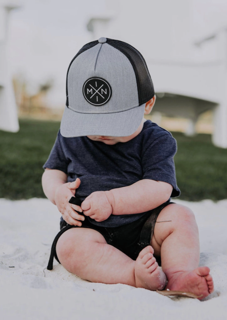 Mini X Leather Patch Grey & Black Trucker Hat